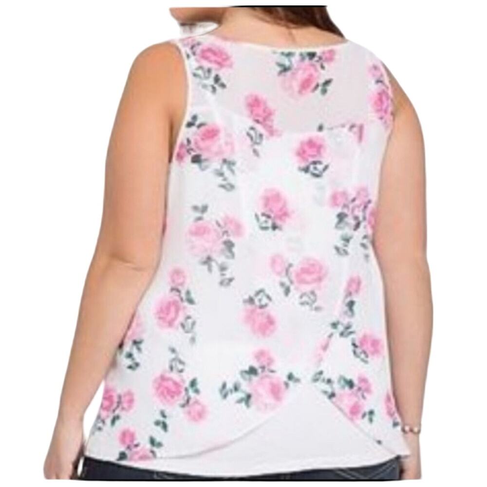 Torrid Chiffon Semi Sheer Floral Tulip Back Tank Top Size 1 (14-16) Pintucks - Picture 2 of 9